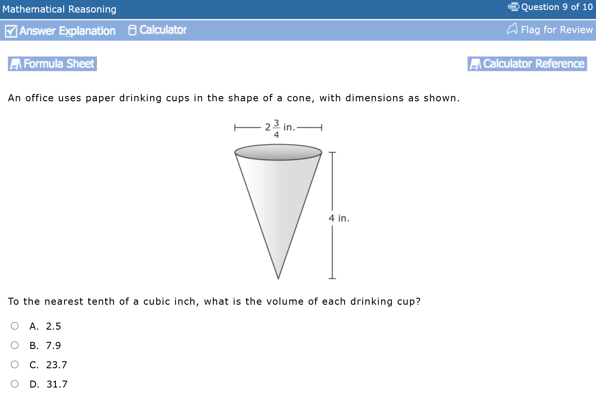 ตัวอย่างข้อสอบของ GED Math