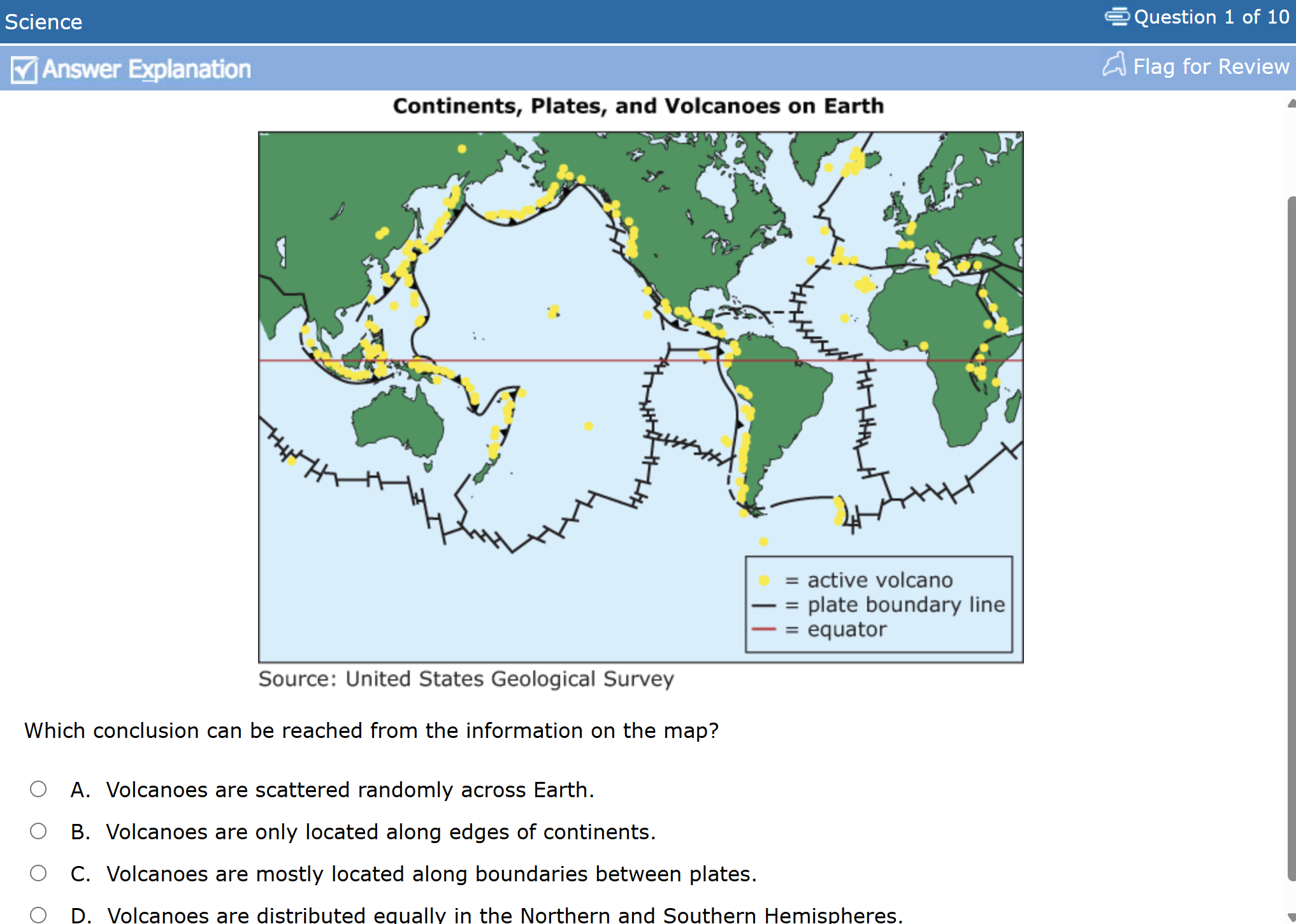 ตัวอย่างคำถามใน ข้อสอบ GED Science ในหัวข้อ Earth and Space Science
