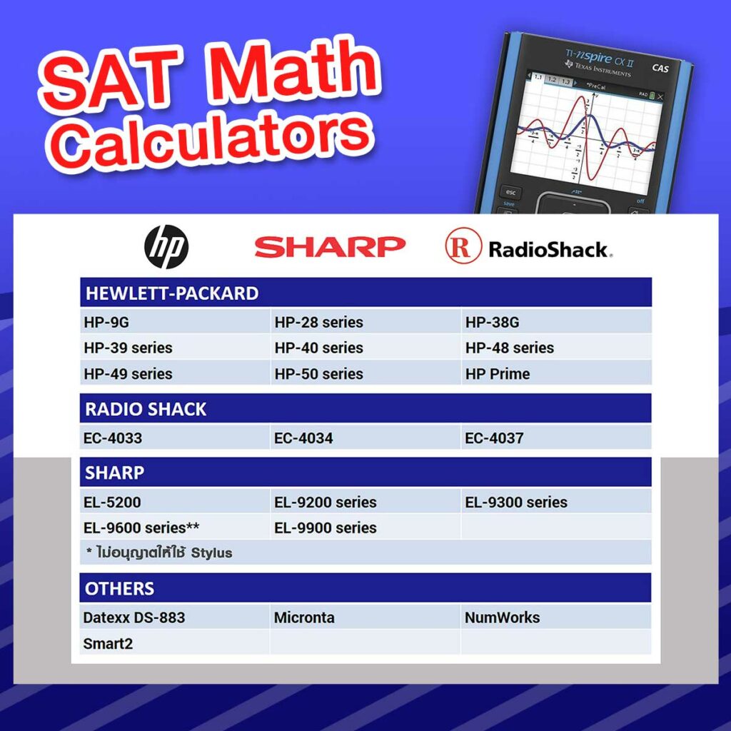 เครื่องคิดเลขสอบ SAT MATH- hp, Sharp, RadioShack