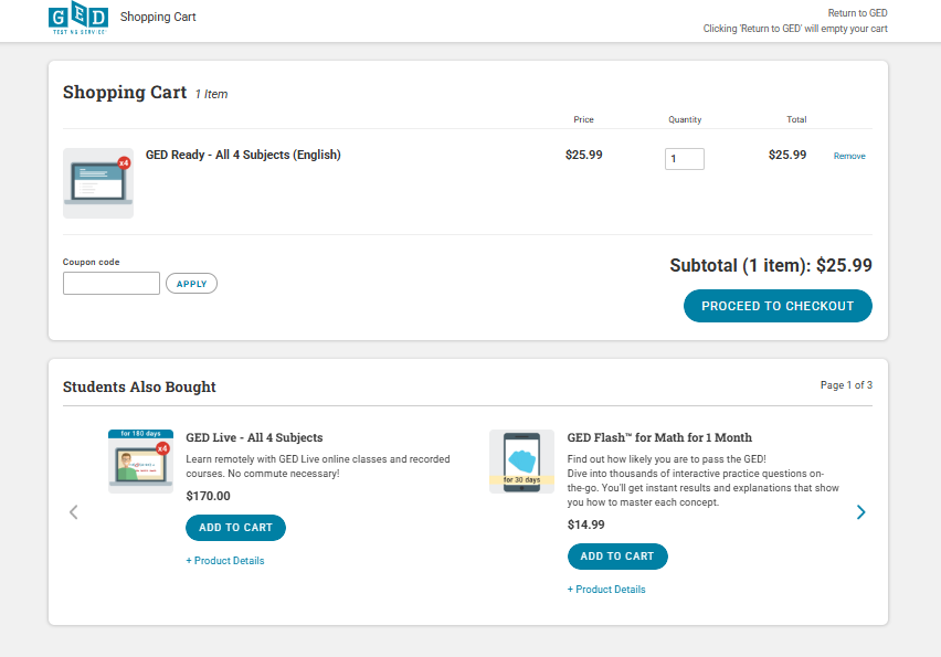 สมัครสอบ GED Ready ตรวจสอบวิชาสอบที่เลือก