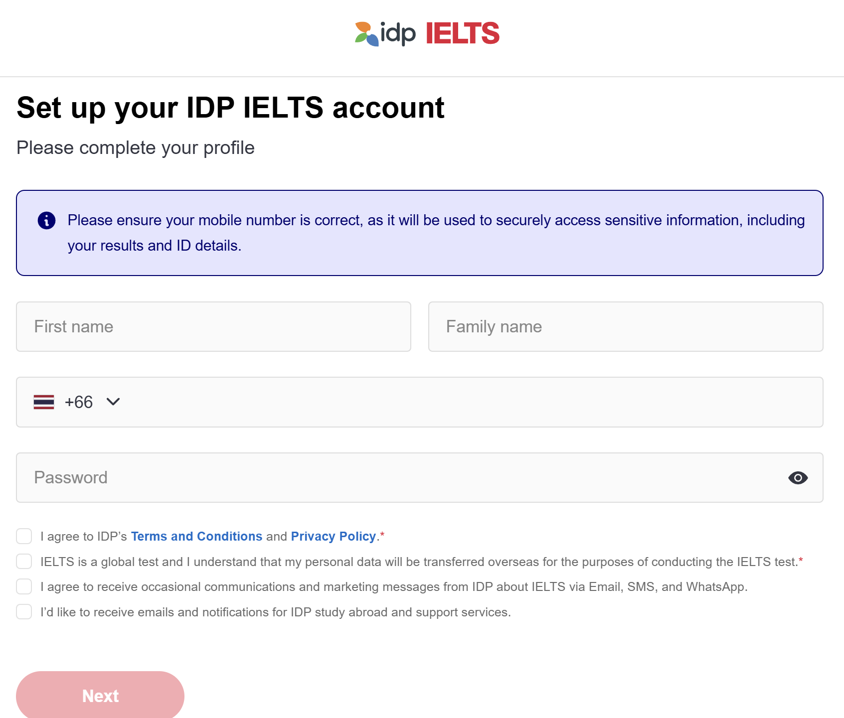สมัครสอบ IELTS IDP กรอกข้อมูล