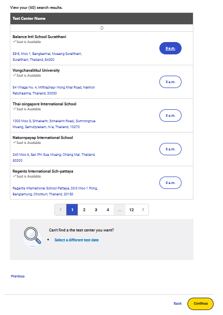 สมัครสอบ SAT เลือกศูนย์สอบ