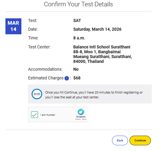 สมัครสอบ SAT ตรวจสอบความถูกต้อง