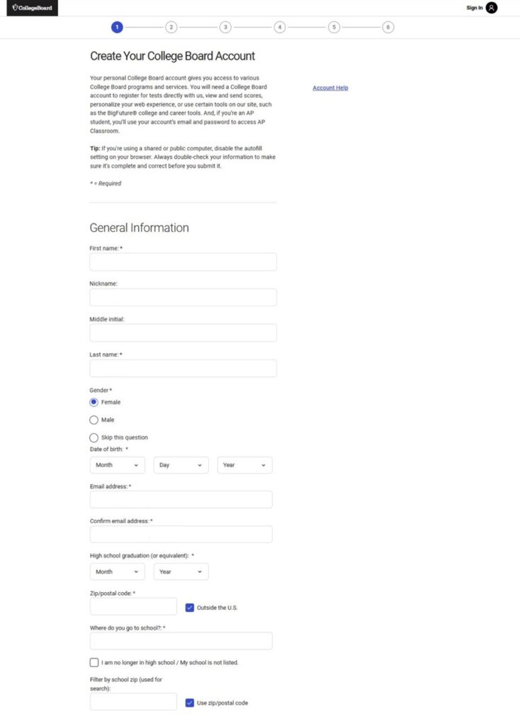 สมัครสอบ SAT กรอกข้อมูล 1