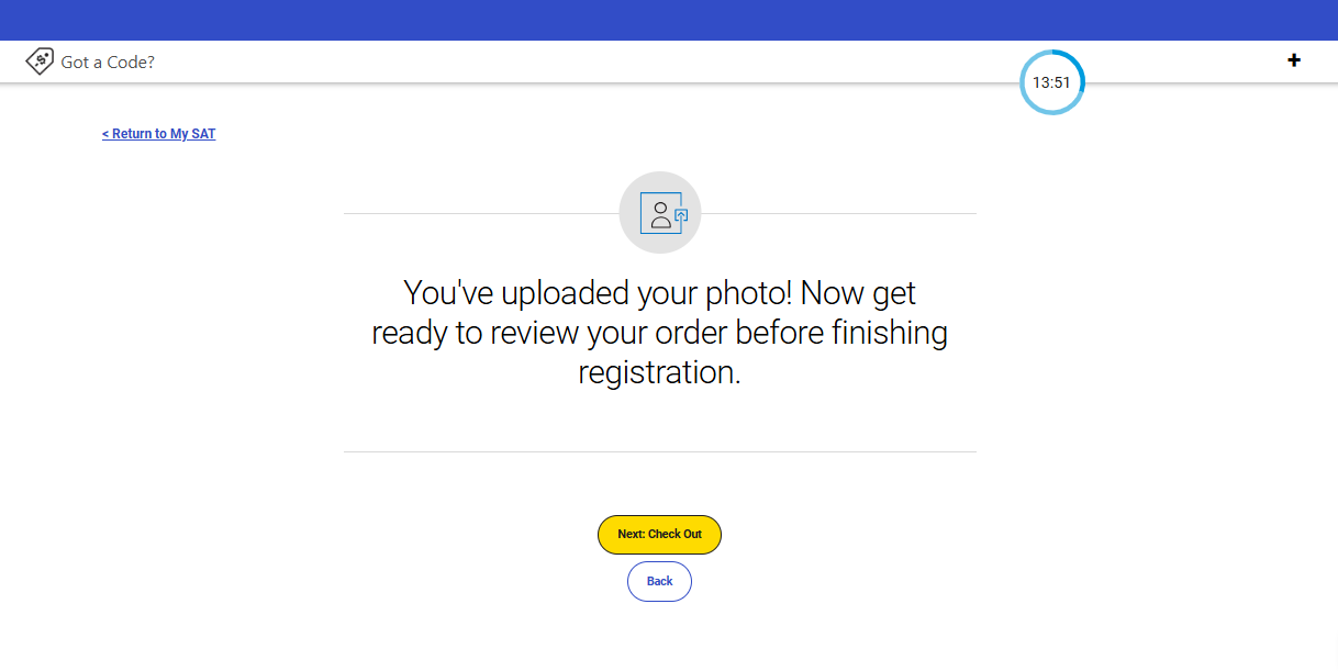 สมัครสอบ SAT กด Next, Check out