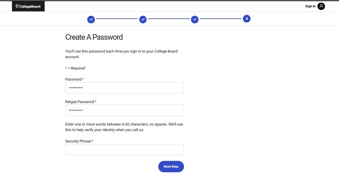 สมัครสอบ SAT ตั้งรหัสผ่าน