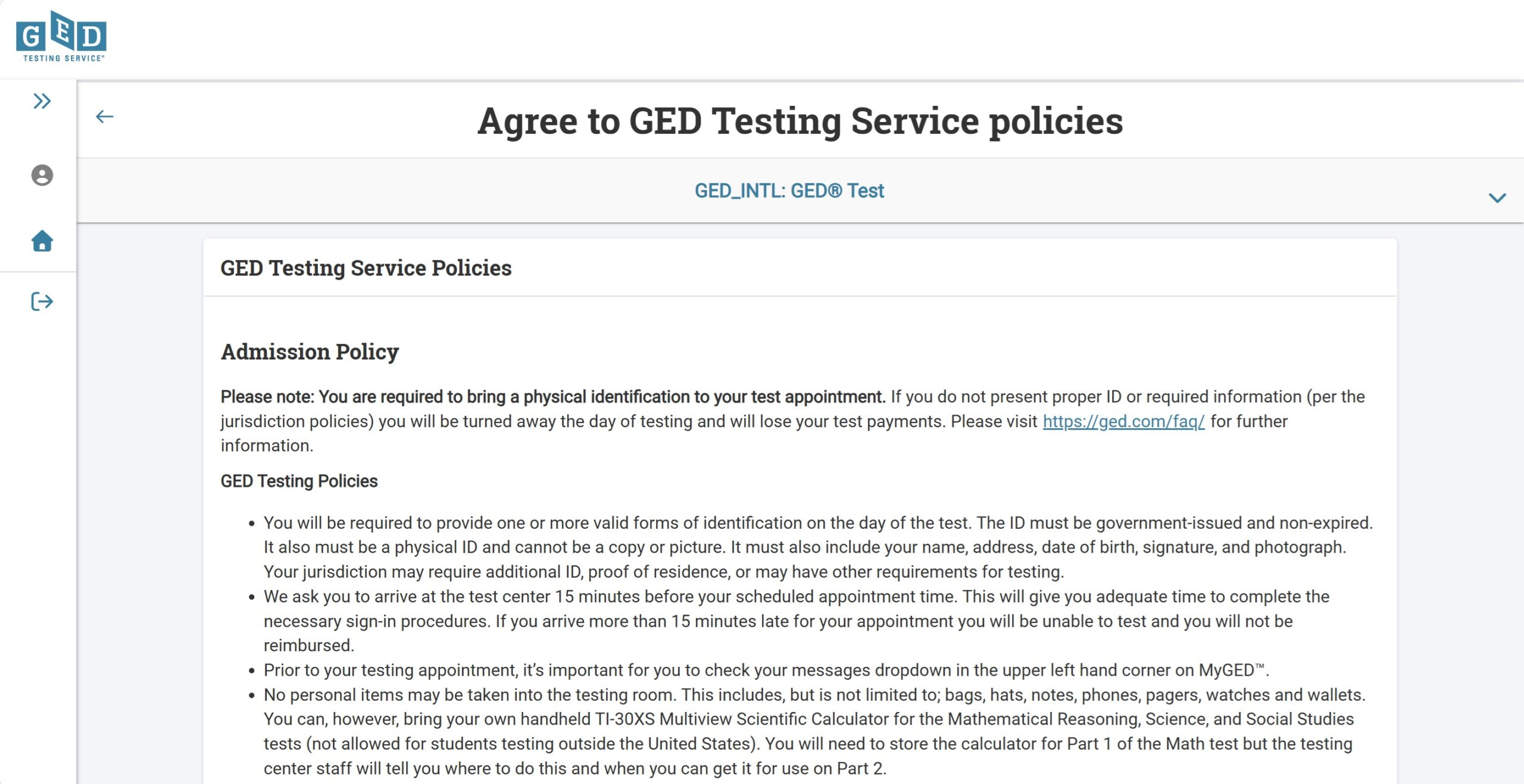 สมัครสอบ GED สนามสอบจริง Policies