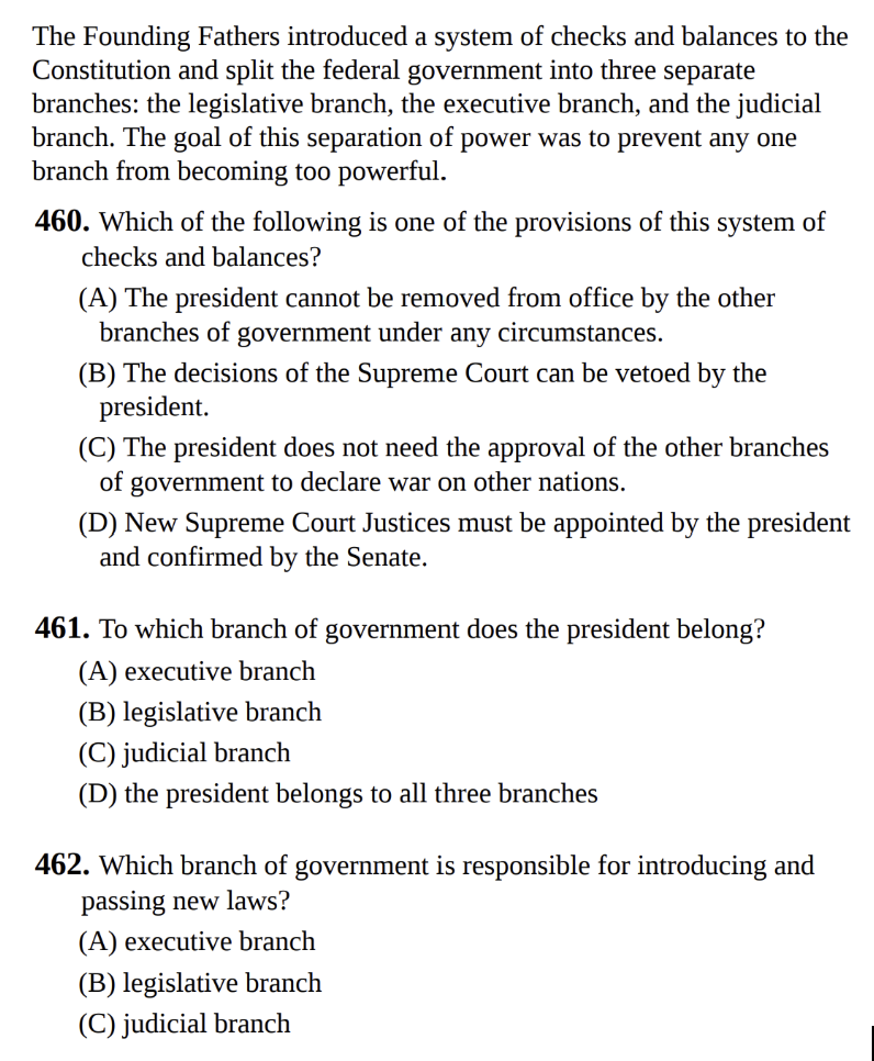 ตัวอย่างคำถาม Checks and Balances